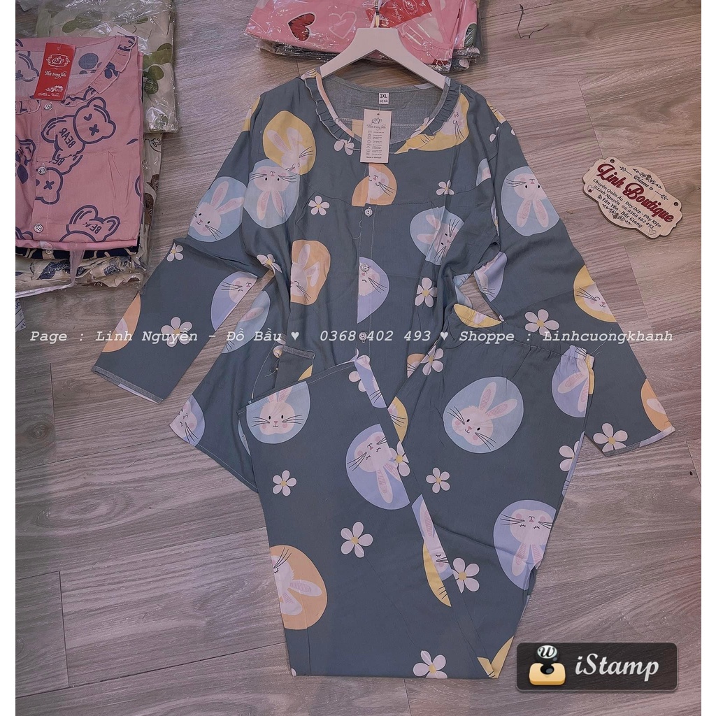 (SIZE ĐẠI )Bộ Bầu Pyjama lanh lụa có chun chỉnh bụng cho mẹ bầu và sau sinh (k có khóa ngưc)