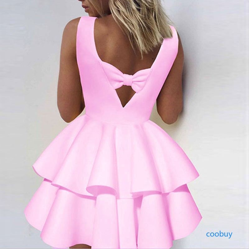 Freeship từ 50K - CB❤❤ Women Mini Dresses Summer Cocktail Party Sleeveless Bowknot Skater | BigBuy360 - bigbuy360.vn