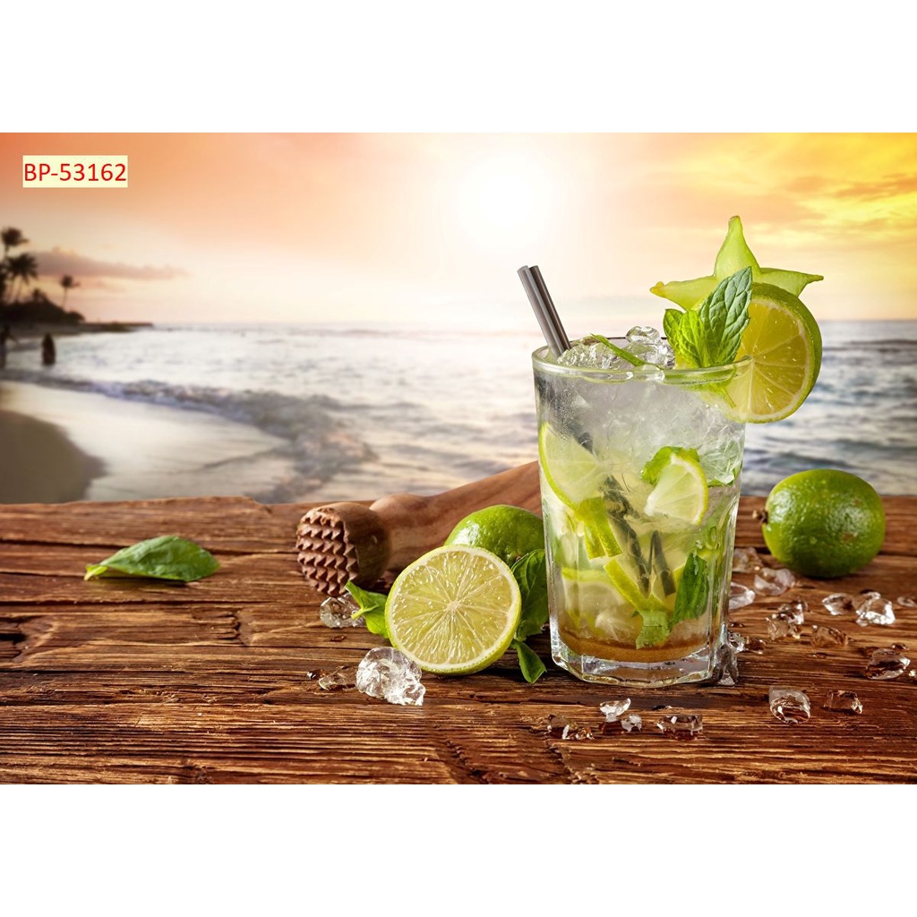 Tranh dán tường khổ lớn Quán Cafe, Trà chanh, Trà Sữa, Trang Trí Cửa Hàng 3D