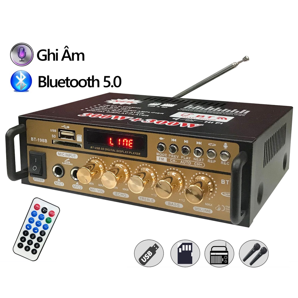 Amly karaoke giá rẻ, Amly Mini Bluetooth BT198B-B Kết Hợp Ghi Âm , Echo  - phiên bản cao cấp, chức năng đa dạng