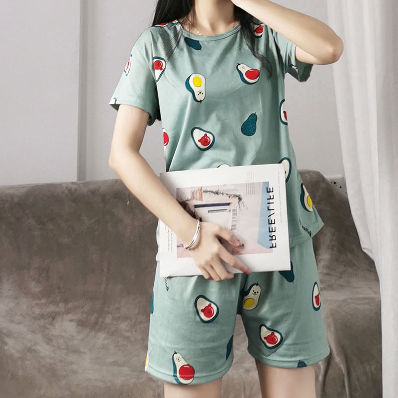 xiaohan korea summer short sleeve sleepwear sleeping wear women cute printed loose Large size round neck nightwear sets female pajama suit | BigBuy360 - bigbuy360.vn
