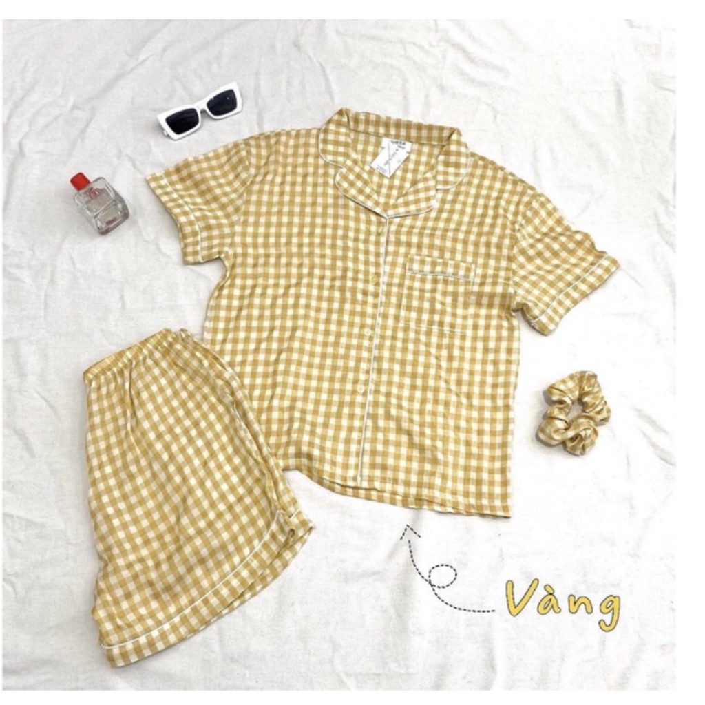 Set Pizama kẻ caro kèm scrunchies siêu xinh, Bộ đồ kẻ kèm chun buộc tóc S510, mặc đi chơi mặc ở nhà đẹp dáng tôn da | BigBuy360 - bigbuy360.vn