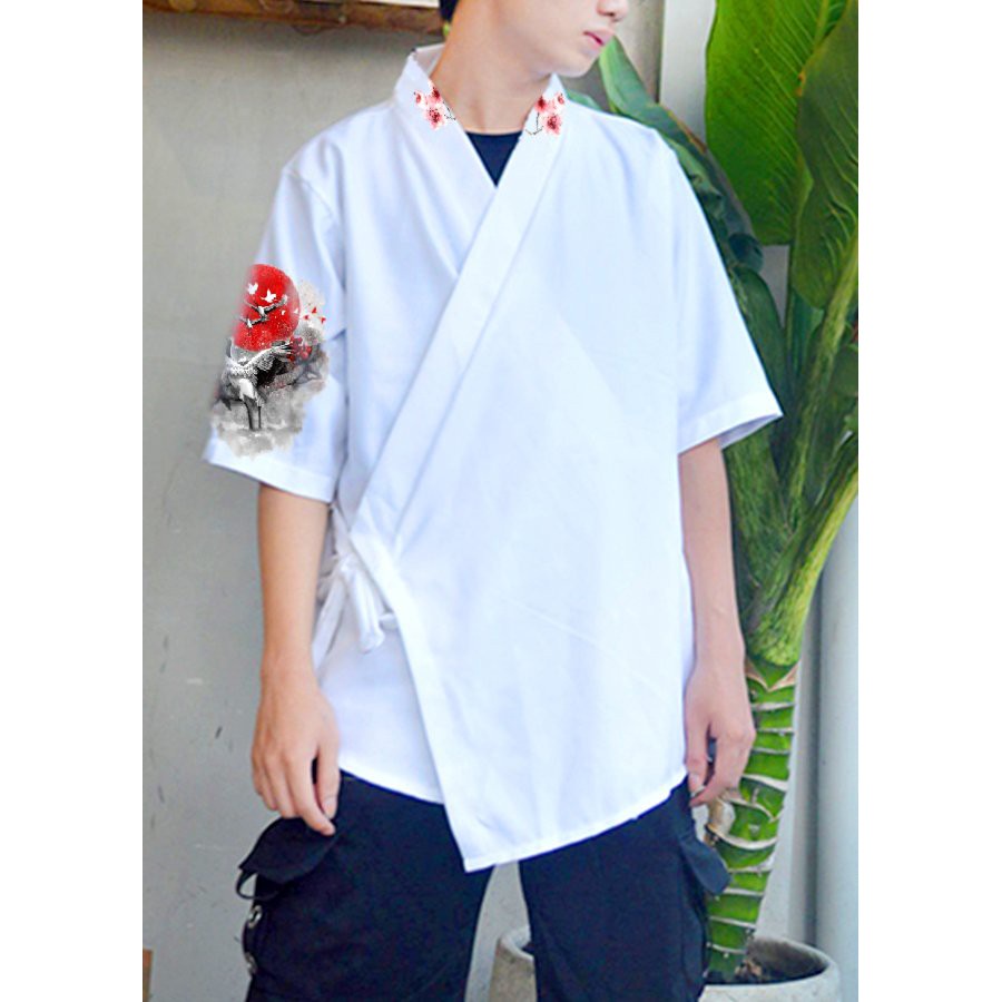 Áo kiểu áo trunyền thống YUKATA SAMURAI In White - Giá sỉ Unisex