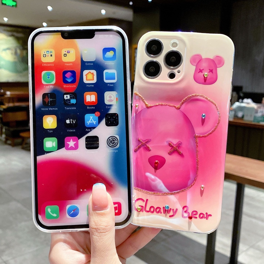 Ốp lưng iphone Gloawy Bear màu hồng phù hợp với 13 Promax 11 pro max xs max 11 IPHONECARE MS02