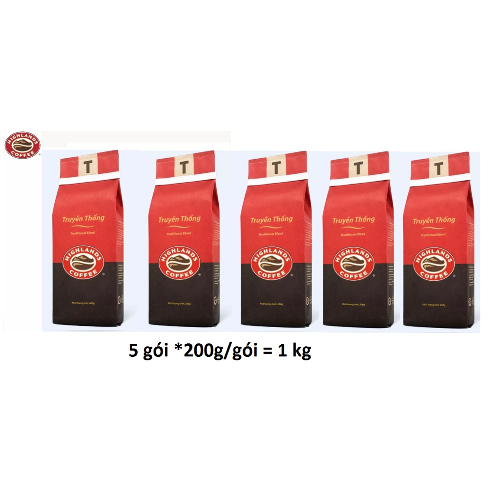 Combo 2 gói Cà phê Rang xay Truyền thống Highland Coffee 200g. HSD tháng 7/2023