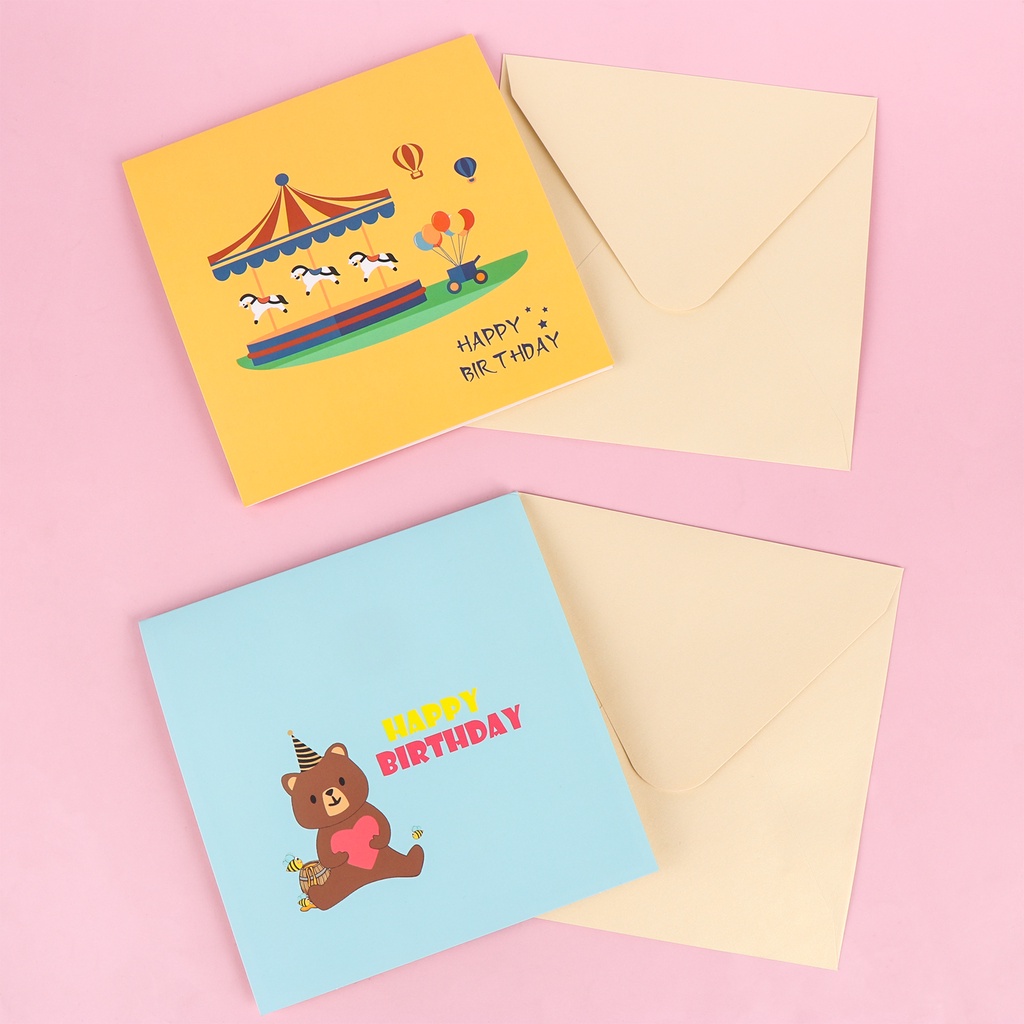 [finefinebubble 0609] Yesoa 2 Pieces Happy Birthday Pop Up Card, 3D Popup Greeting Cards Cartoon Bear