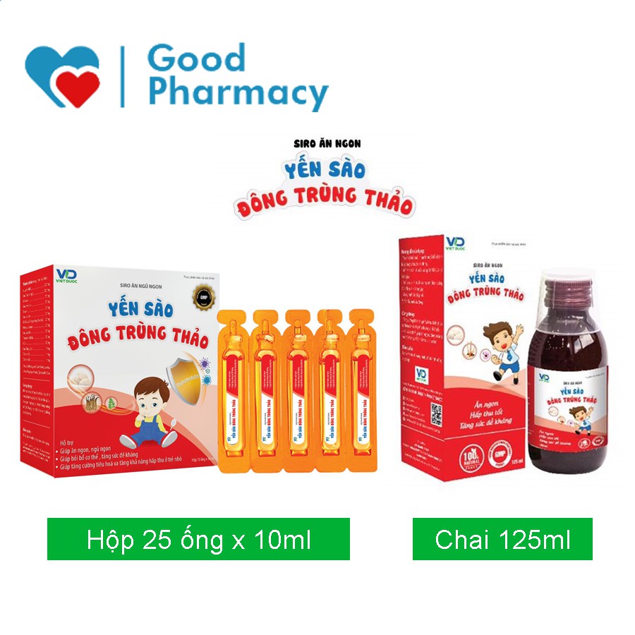 Siro ăn ngủ ngon Yến sào Đông trùng thảo - Dùng cho trẻ biếng ăn, hấp thu kém, suy dinh dưỡng, đề kháng yếu