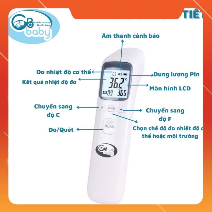 Nhiệt kế điện tử hồng ngoại cảm ứng GB-Baby đo trán đo sữa và môi trường cho bé