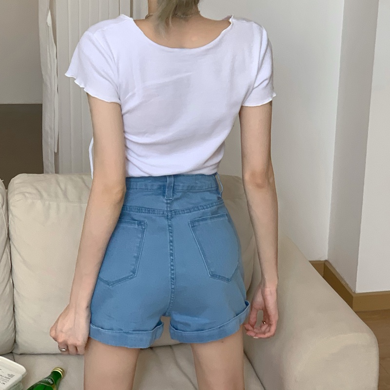 Quần Short Denim Ống Đứng Ôm Dáng Co Giãn Thời Trang Mùa Hè Cho Nữ