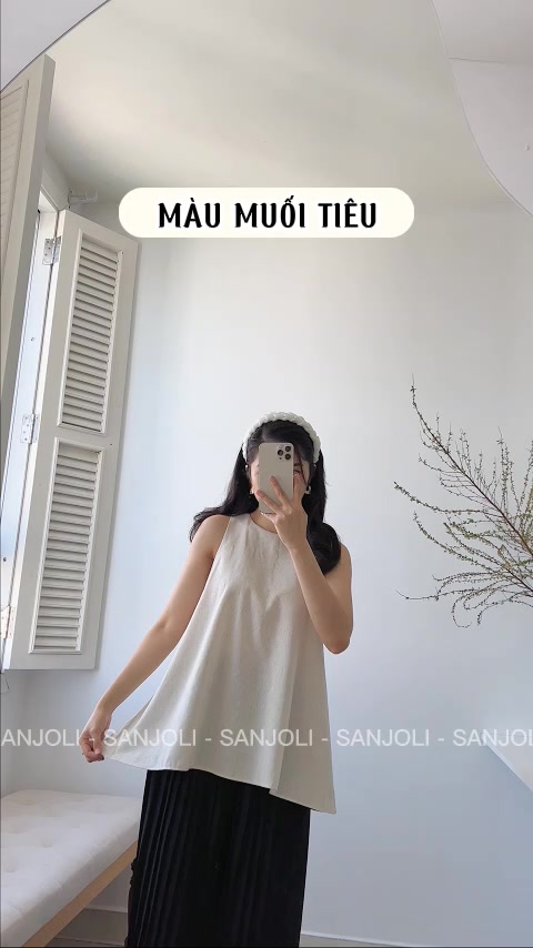 Áo Yếm JIJI TOP Nữ SANJOLI Áo Kiểu Ba Lỗ Chất Linen Cổ Tròn Xẻ Tà Hở Lưng Nút Bọc Nhiều Màu Đi Biển Hàn Quốc AO002 | BigBuy360 - bigbuy360.vn