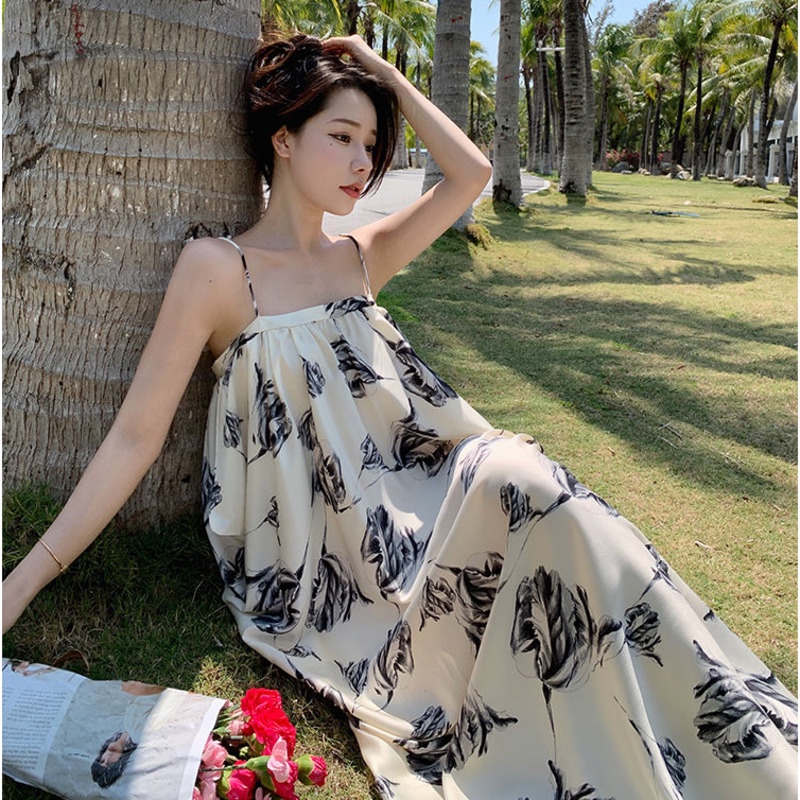 Đầm Hai Dây Dáng Ôm In Họa Tiết Phong Cách retro Thời Trang Xuân Hè Dành Cho Nữ