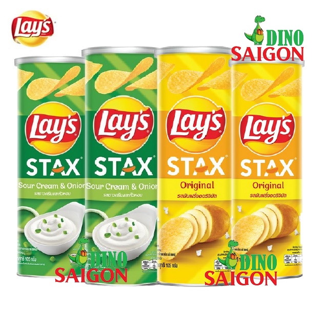 Combo 4 Hộp Bánh Snack Khoai Tây Lay's Stax Thái Lan 105g Mix 2 vị Tự Nhiên Và Kem Chua Hành