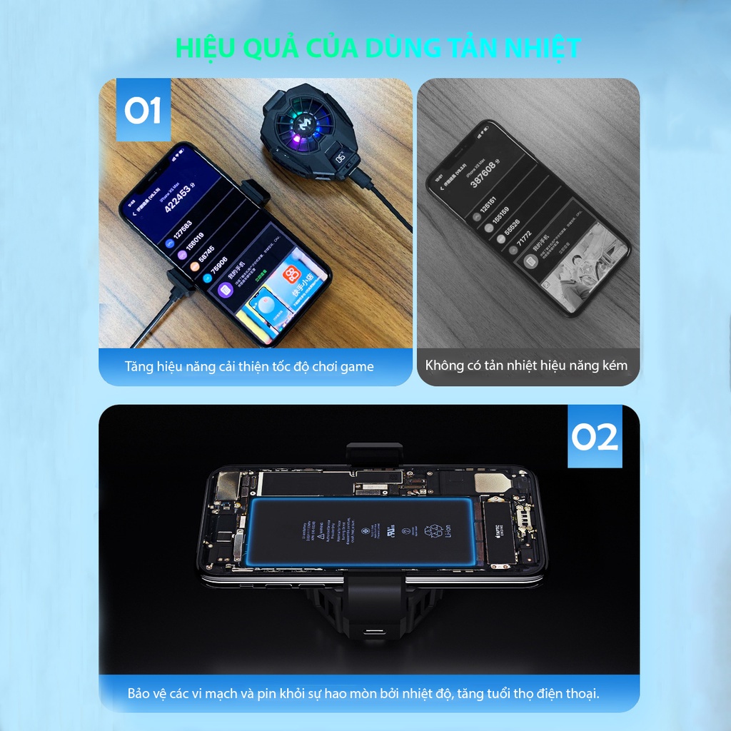 Quạt tản nhiệt điện thoại MEMO DL05-FREESHIP-làm mát bằng sò lạnh siêu mát, có màn hình hiển thị nhiệt độ-BH 12 tháng