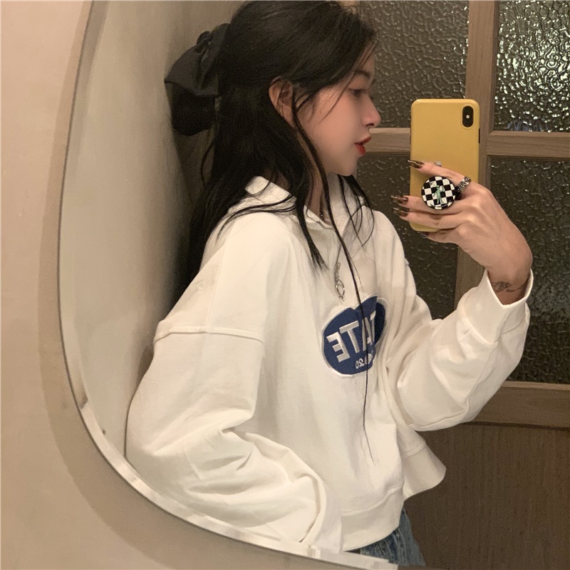 Áo Sweater Dài Tay Dáng Rộng Thêu Chữ Thời Trang Mùa Thu Dành Cho Nữ