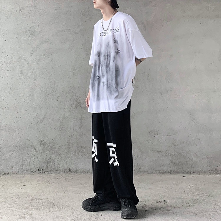 Áo Thun Ngắn Tay Dáng Rộng Màu Đen Thời Trang Mùa Hè Phong Cách Hip Hop Cá Tính Cho Nam