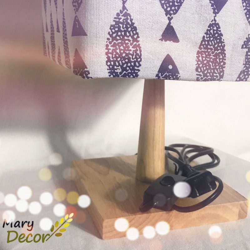 Đèn ngủ Mary Decor, đèn ngủ để bàn chân gỗ phong cách Nhật Bản, chao vải canvas hiện đại - họa tiết cá -DB-A01