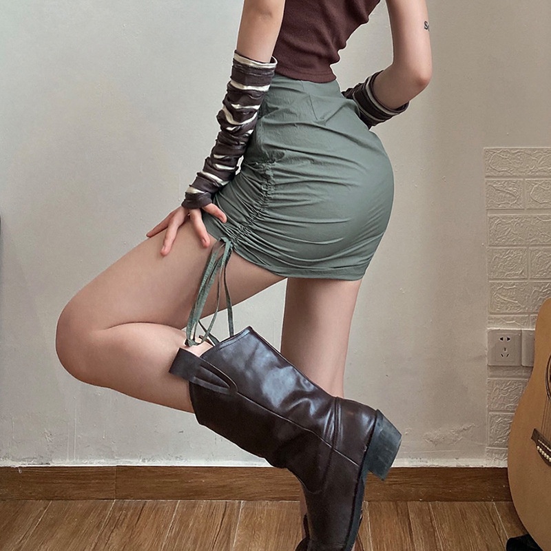 Chân Váy Xếp Ly Lưng Cao Phối Dây Rút Và Khóa Kéo Thời Trang Cho Nữ