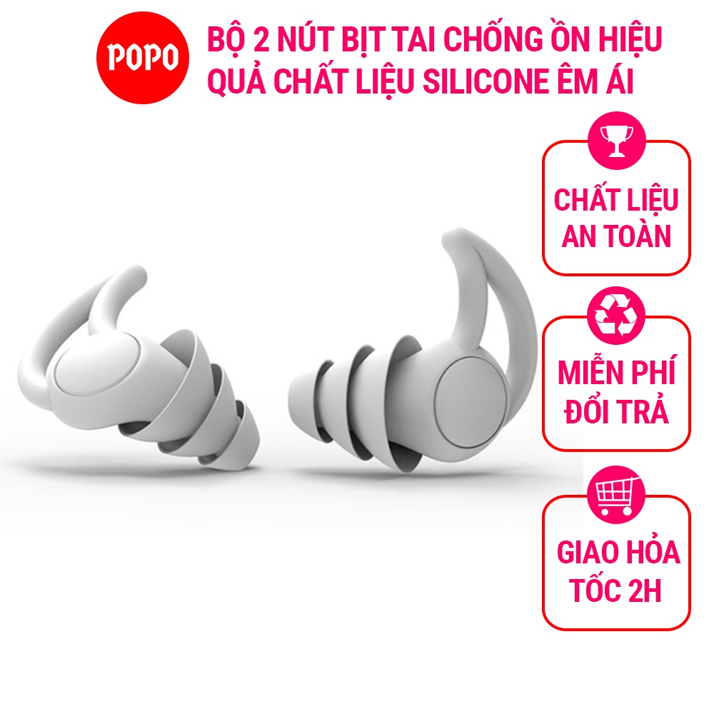 Nút bịt tai chống ồn khi ngủ, Bộ 2 cái ba tầng lọc âm bảo vệ tai POPO chất liệu silicone êm ái dễ chịu