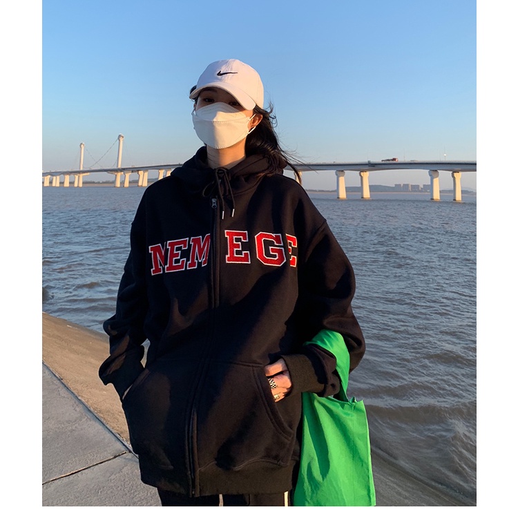 Áo Khoác Hoodie Thêu Chữ Mới Cho Nữ