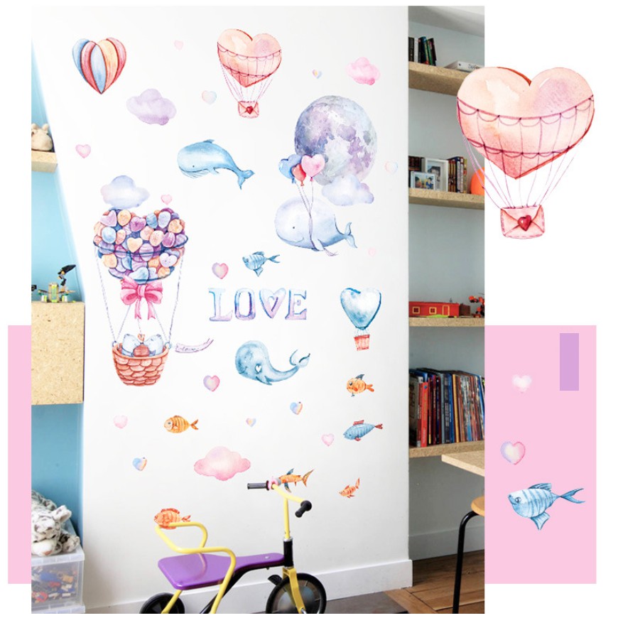Decal dán tường Cá voi xinh xắn love