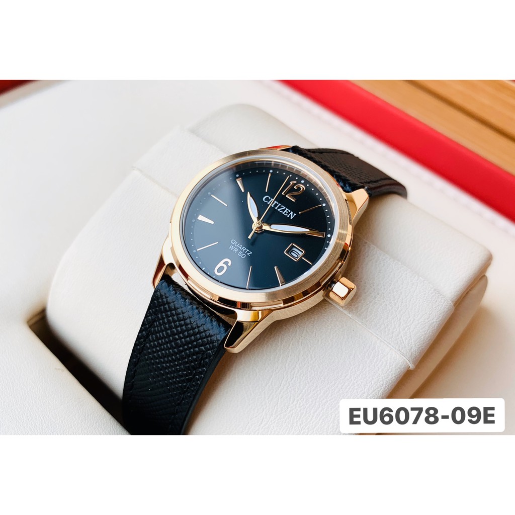 Đồng hồ nữ chính hãng Citizen EU6078 - Máy Quartz pin - Mặt kính cứng - Dây da