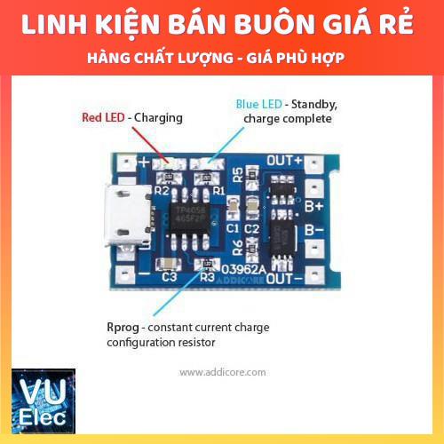Mạch Sạc Pin Có Bảo Vệ MicroUSB