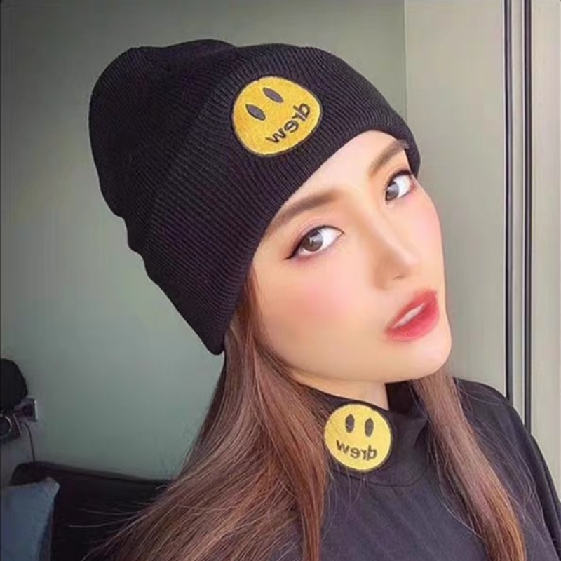 Mũ Len Beanie Thêu Hình Mặt Cười Đơn Giản Dành Cho Nam Và Nữ