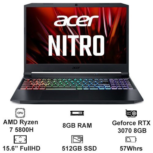 Laptop Acer Gaming Nitro 5 AN515-45-R9SC (NH.QBRSV.001) (Ryzen 7 5800H /8GB Ram/512GB SSD/RTX3070 8G/15.6 inch FHD 144Hz | BigBuy360 - bigbuy360.vn