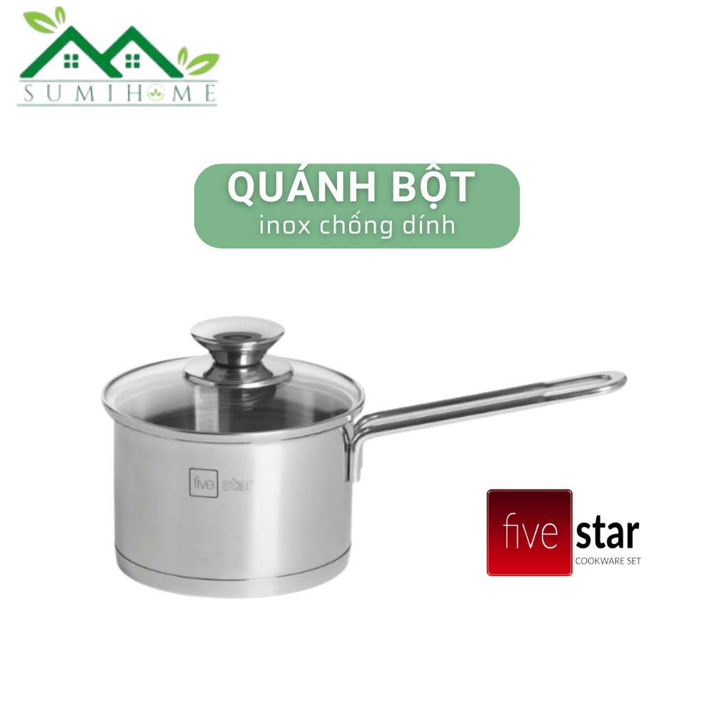 Nồi chống dính, quánh chống dính nấu cháo bột inox 430 cao cấp FIVESTAR 3 đáy từ nắp kính  - SUMIHOME