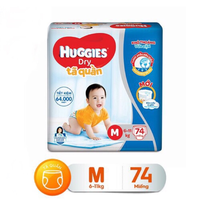 [Hang chính hãng] Tả quần huggies đệm mây co giãn đủ size M74/L68/XL62/XXL56