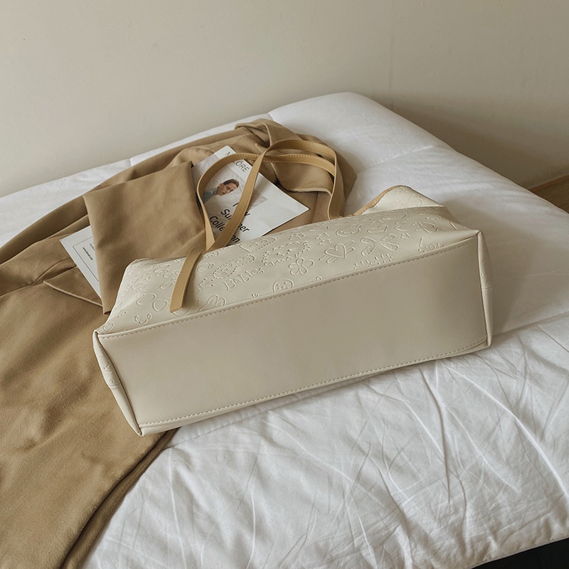 Túi Xách Da Mềm Dập Nổi Phong Cách Hàn Quốc Cỡ Lớn Cho Nữ