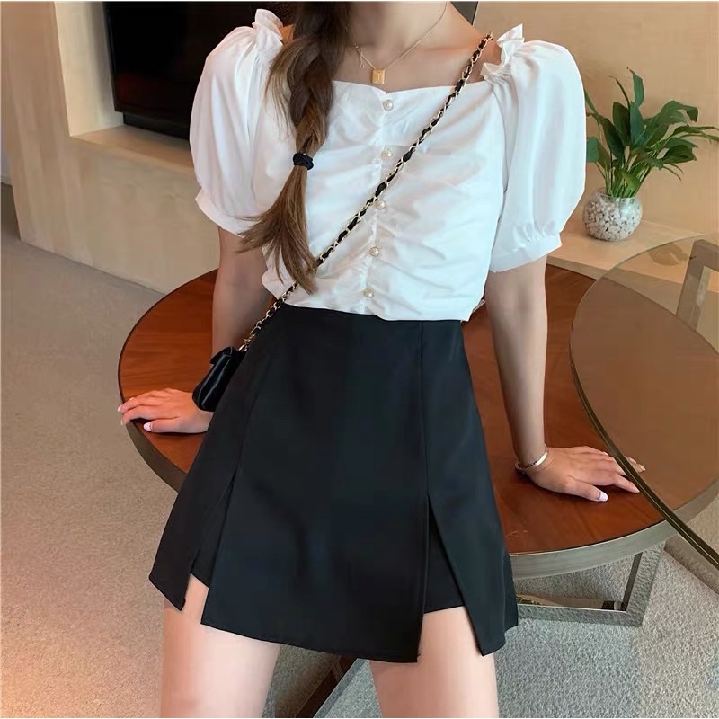 Chân Váy Giả Quần SHORT GIẢ VÁY NỮ 🦋 VÁY NGẮN CỘC XẺ TÀ ĐEN 🦋 | BigBuy360 - bigbuy360.vn