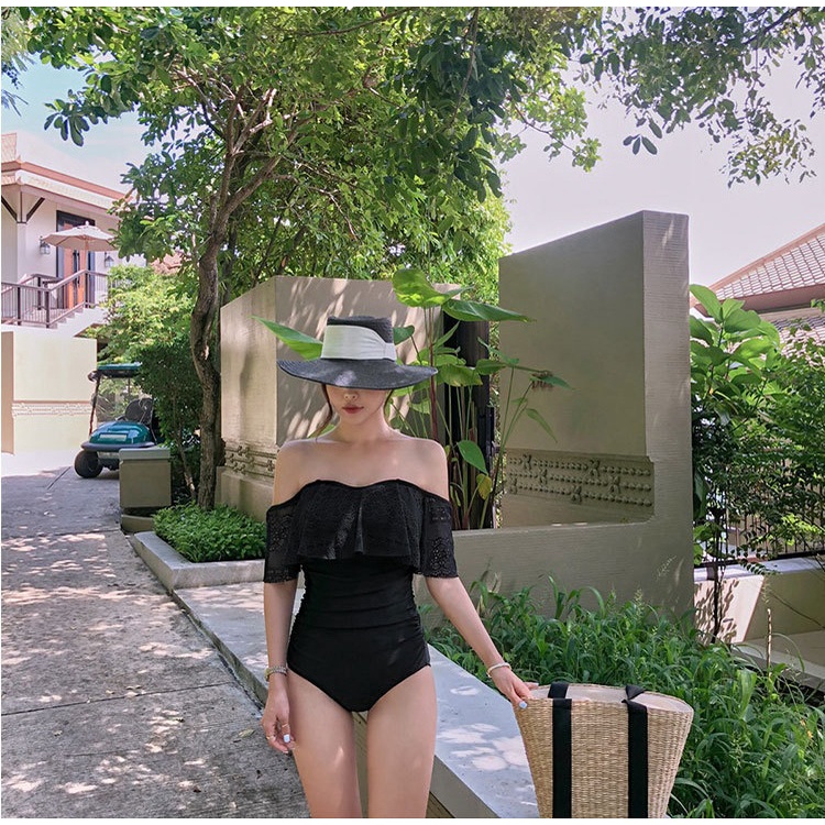 Bikini, Bộ Đồ bơi nữ áo tắm liền một mảnh bèo ngực ren chất thun lạnh hàn quốc cho phụ nữ