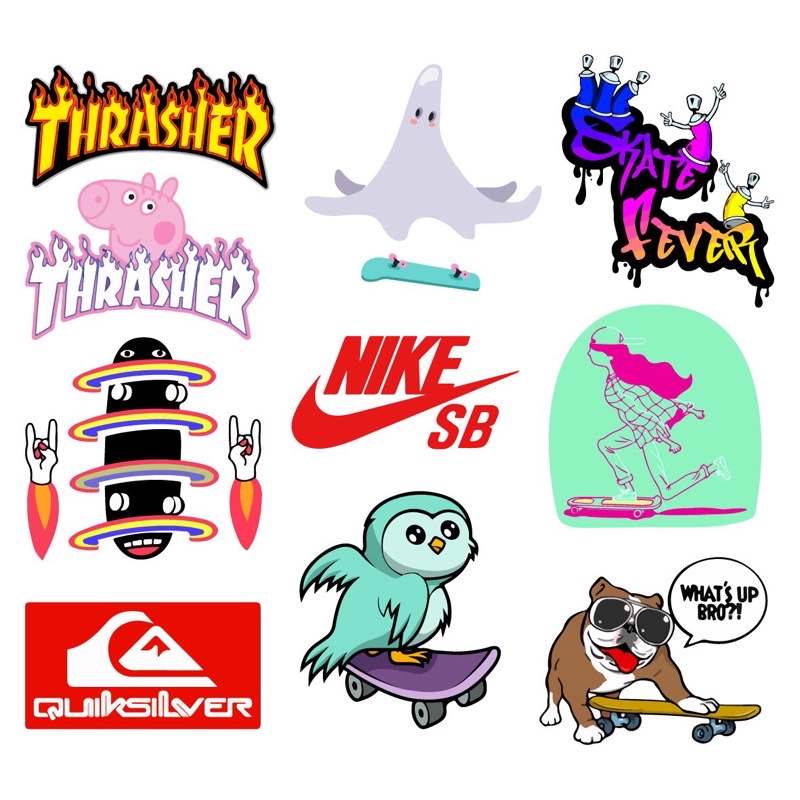 Bộ 10 Sticker dán cao cấp chủ đề SKATEBOARD - Dùng dán Xe, dán mũ bảo hiểm, dán Laptop, dán Vali NT44