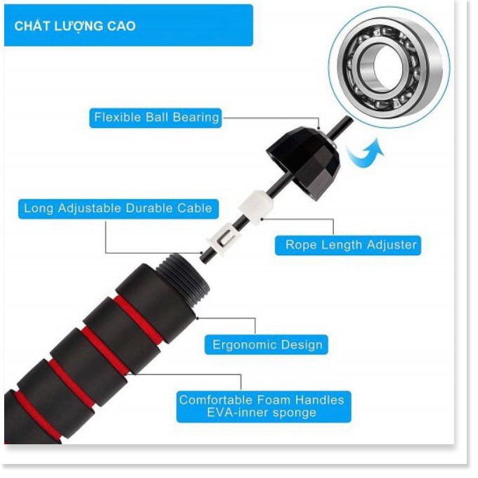 Dây nhảy tập thể dục thể thao lõi cáp cao cấp tập thể lực giảm cân giảm mỡ bụng đốt cháy calo, tập luyên kickbox, boxing