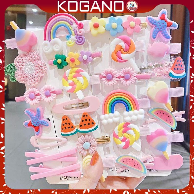 Kẹp tóc mái cho bé KOGANO phụ kiện tóc cho bé 14 kẹp mái nhiều hình dễ thương FAH-001417
