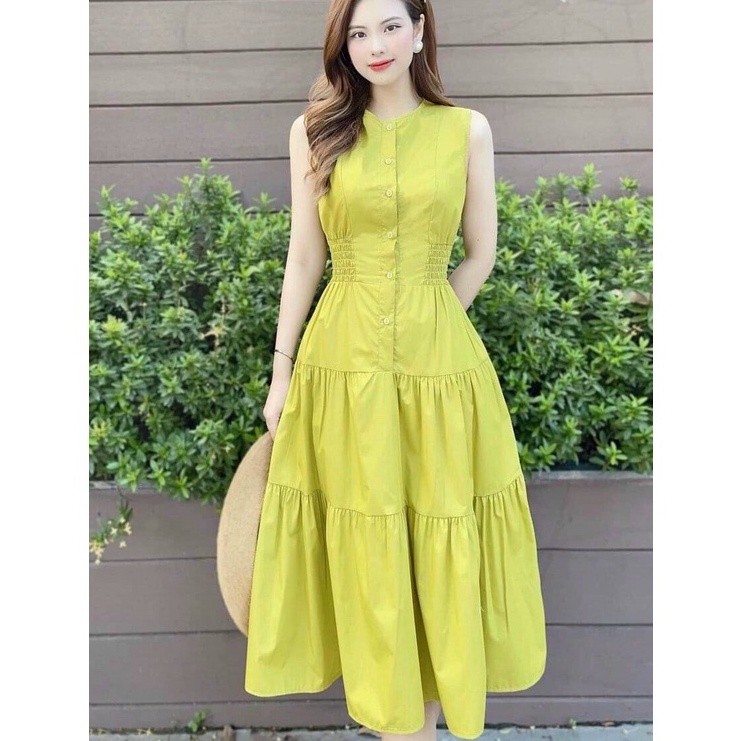 Đầm maxi không tay đính cúc cho nàng đi chơi đi biển dạo phố cực xinh