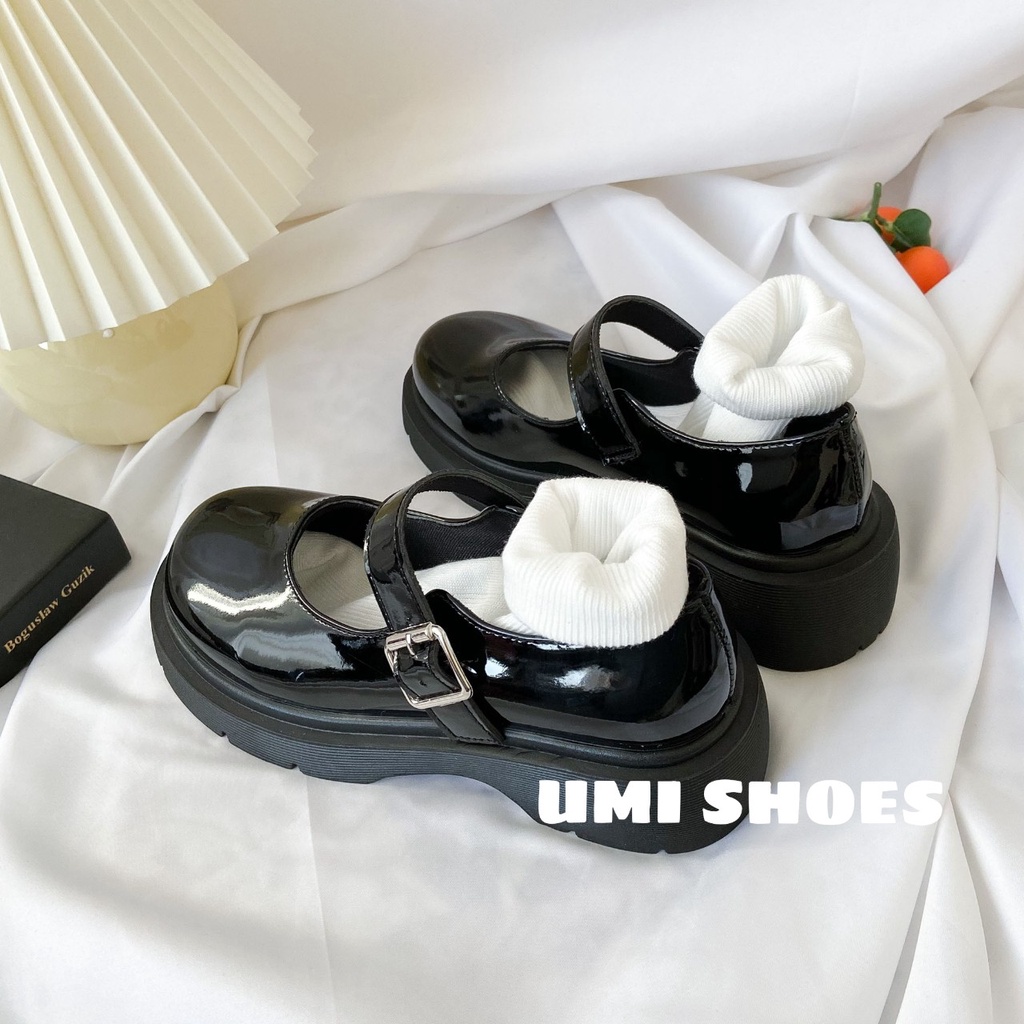 [NOWSHIP HN] Giày Lolita ulzzang đế cao răng cưa cá tính oxford buộc dây màu đen da bóng mẫu mới hot trend đẹp