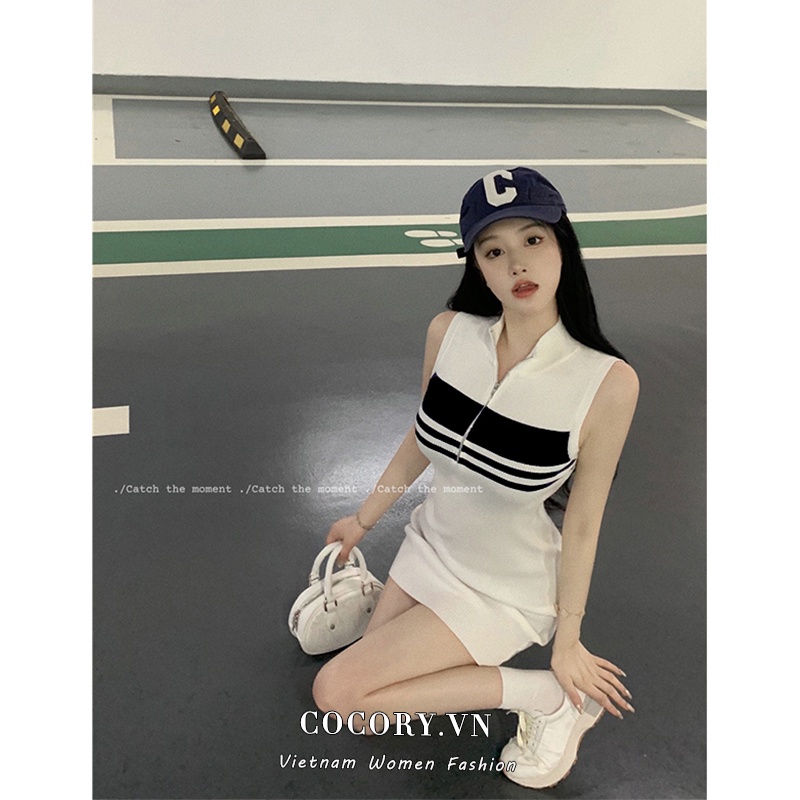 Cocory vn Đầm Mini Dáng Ôm Họa Tiết Kẻ Sọc Thời Trang Mùa Hè Quyến Rũ Cho Nữ