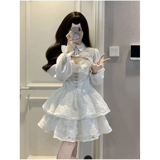 Bộ Đồ Hai Mảnh 2024 Phong Cách Mới Phù Hợp Với Váy Mùa Thu Desire Áo Đầm Ren Nguyên Chất Sling Nữ Phong Cách Dài Tay Thiết Kế Cảm Giác