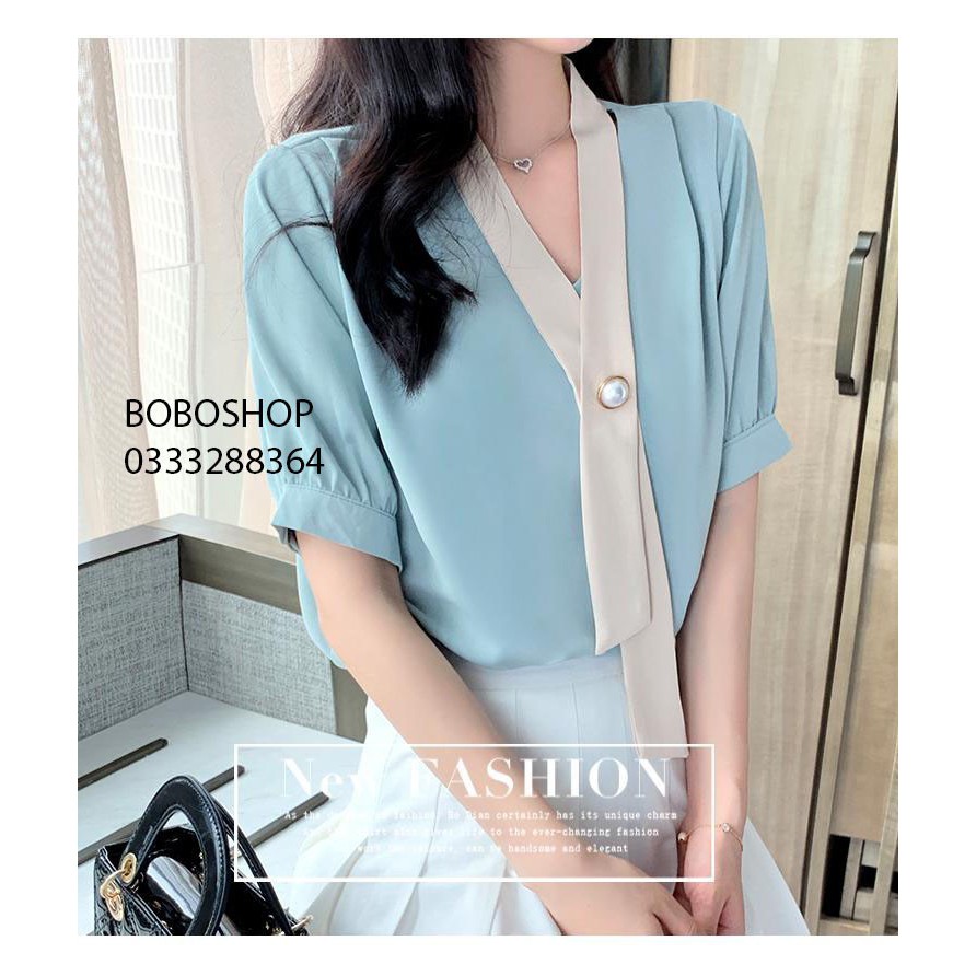 Áo sơ mi công sở ❣️FREESHIP❣️ÁO CỔ PHỐI MÀU HANA- Hàng thiết kế chuẩn