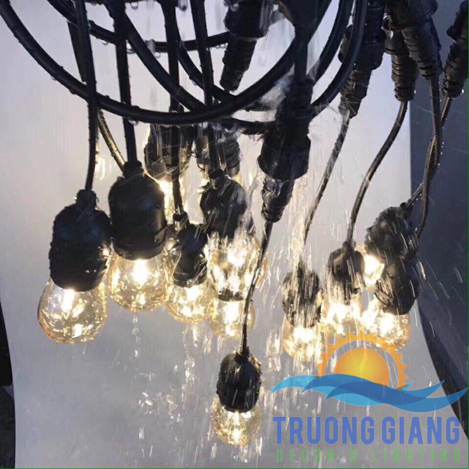 DÂY ĐÈN PINGPONG NGOÀI TRỜI - CHỊU NƯỚC - FULL LÕI ĐỒNG - ĐUI E27 - ĐUI CÔN - 8mét 15 đui - có nguồn và dây nối