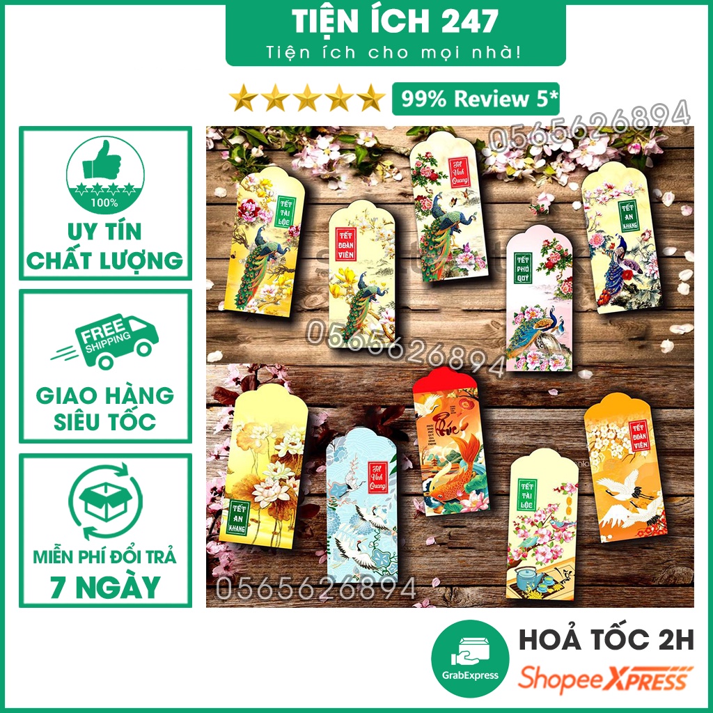 Combo 50 bao lì xì tết giấy C-150 cán mờ cao cấp, mẫu mã đa dạng
