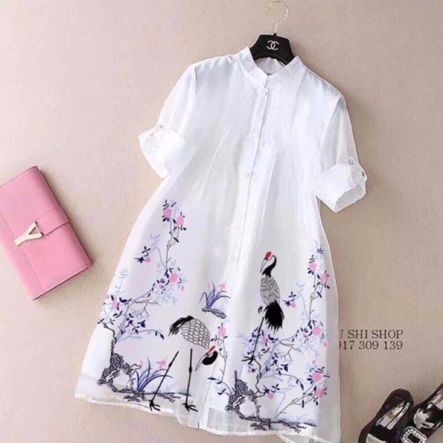 ĐẦM IN HẠC XINH ĐẸP