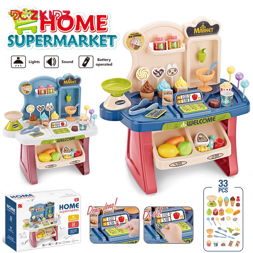 Đồ chơi nấu ăn cho bé, quầy bán đồ ăn siêu thị 33 chi tiết cho trẻ từ 2 tuổi - DOZKIDZ