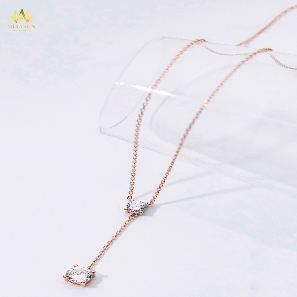 Dây Chuyền Bạc Nữ MIRASON Dài Đính Đá Tròn Sang Trọng MDC048 - Vòng Cổ Nữ Bạc 925 Cao Cấp