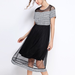 Đầm maxi big size hoạ tiết zig zag phối voan size đại 65-90kg