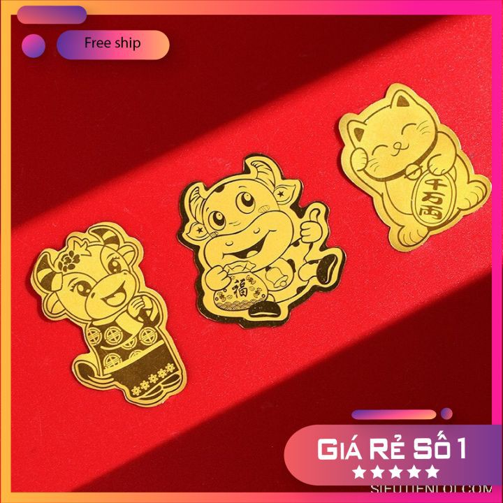 [SẢN PHẨM DÁN ĐƯỢC] Miếng Dán Mèo Thần Tài, Ông Thần Tài, Trâu Vàng, Bò Vàng Mạ Vàng 24K Chiêu Tài Hút Lộc Phong Thủy