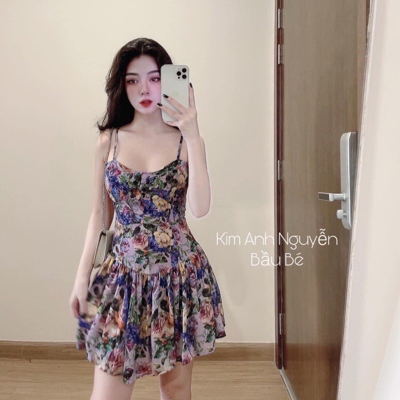 [Siêu Hot] Váy 2 Dây Hoa Tím Dáng Đuôi Cá Siêu Xinh, Đầm Hoa Nữ 2 Dây Có Ảnh Thật Kèm Video