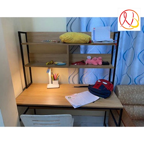 Bàn làm việc khung sắt kèm giá sách, mặt bàn dày 17li khung sắt sơn tĩnh điện, dễ dàng lắp ráp có hướng dẫn